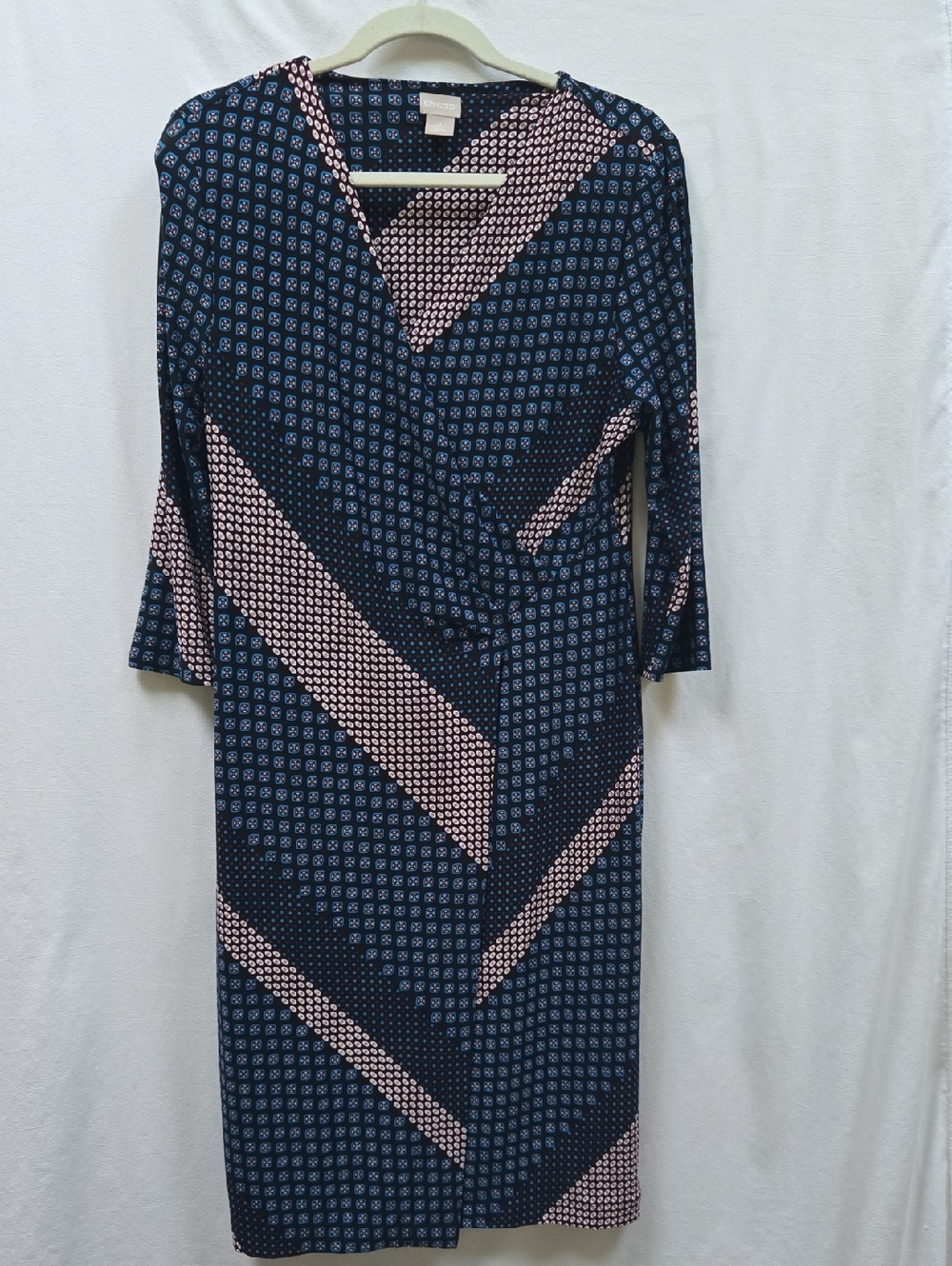 Chico's Navy and Pink Geometric Wrap Dress